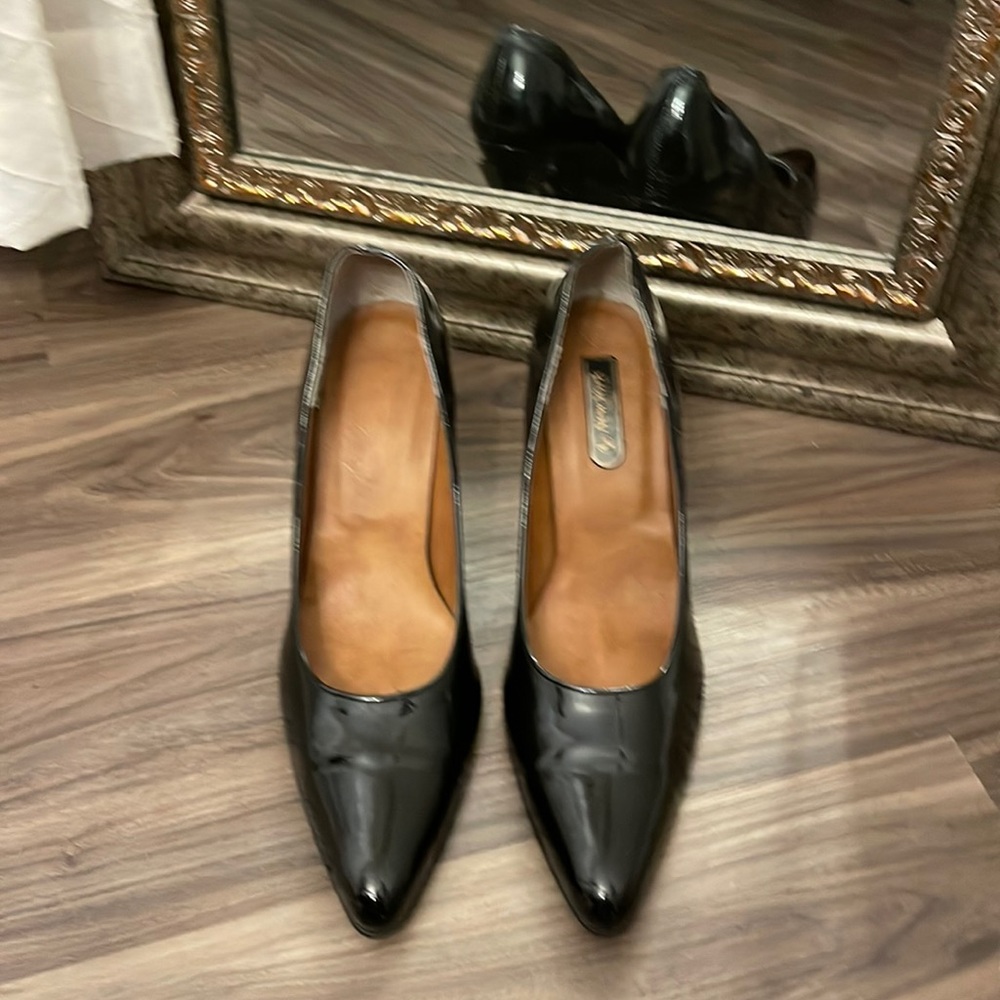 Black patent leather dress shoe
